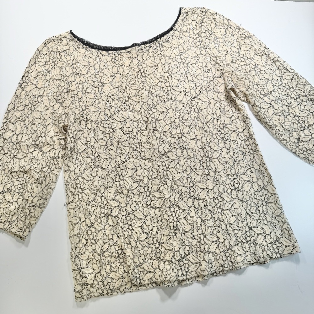 LOFT Cream & Black Lace‎ Top 3/4 Sleeves M Romantic Fairycore